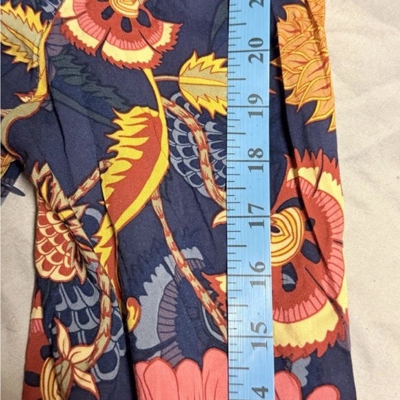 Jaase Floral Boho Floral Maxi Dress Navy Coral Long Sleeve M High Waist Peasant - Picture 5 of 6